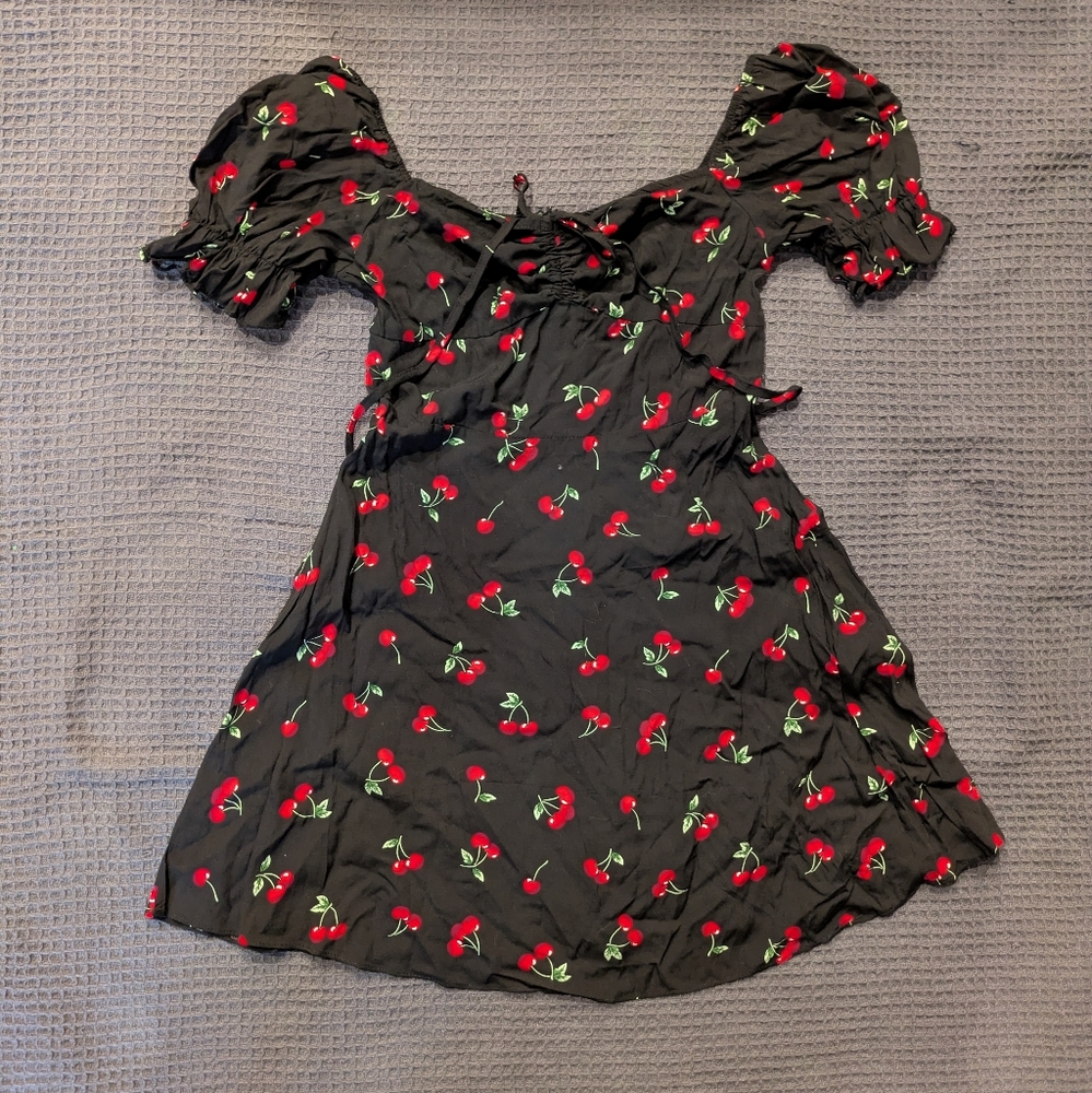 Floerns Black Dress with Cherry Print Size Medium